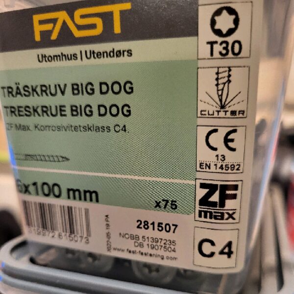 Träskruv Big Dog 6x100 C4 brk=75st