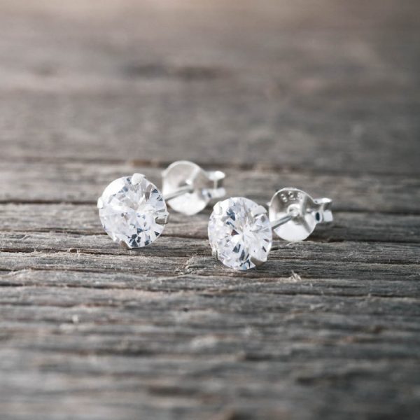 Silverörhängen vit sten 4 mm
