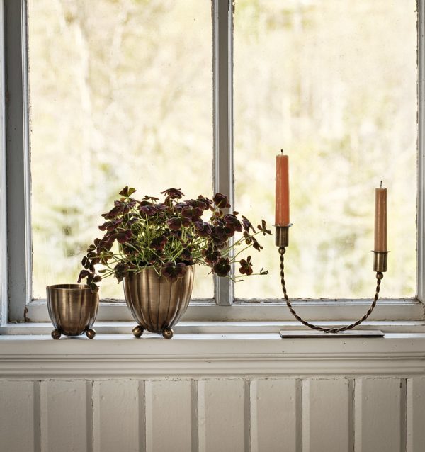 Ljusstake Estelle Fyrkantig Fot Antik Mässing - Bild 2