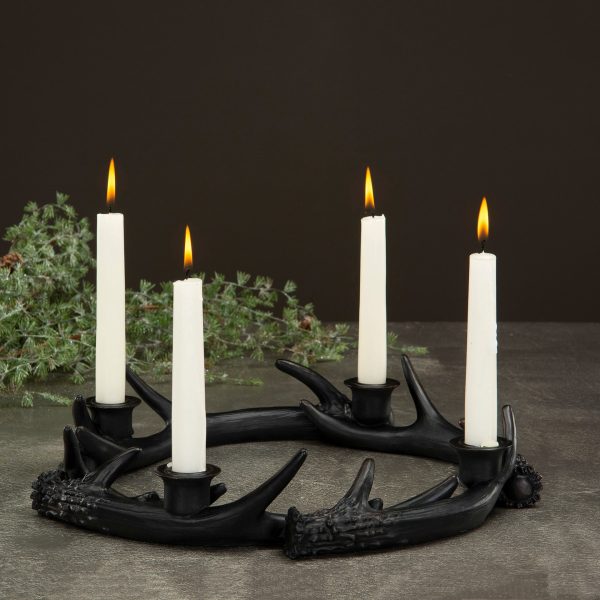 Ljusstake Renhorn Krans Mörk Brun Poly 35x35x7cm