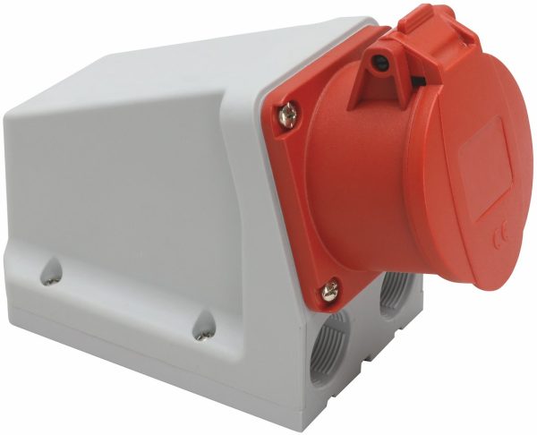 Vägguttag m. genomföring 16A 3P+N+J 400V 6h IP44
