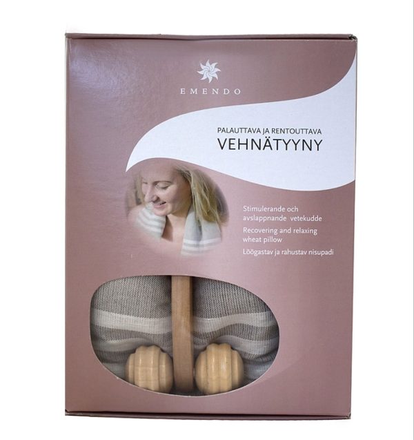 Emendo vetekudde natural, vit rand och massagerulle
